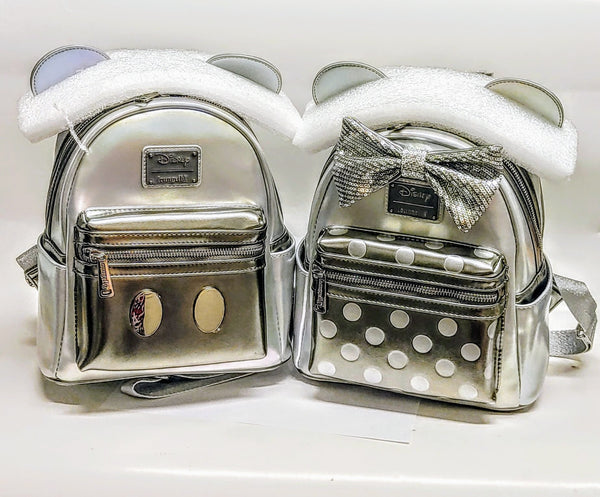 Loungefly Disney 100 D100 Minnie and Mickey Mouse Platinum Mini Backpack Set NWT