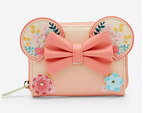 Loungefly Disney Minnie Mouse Floral Ears Small Zip Wallet New