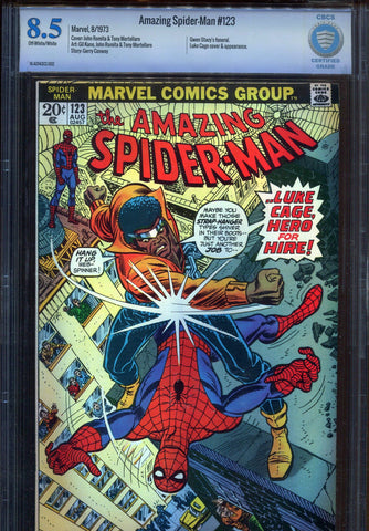 The Amazing Spider-Man #123 VS Luke Cage CBCS 8.5 VF+ 1973 Marvel Not CGC - redrum comics