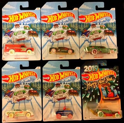 2018 Hot Wheels Holiday Hot Rod Christmas Set & 2019 Happy New Year Carbonator