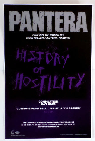 Pantera History of Hostility 11" x 17" promotional poster New Never Used - redrum comics
