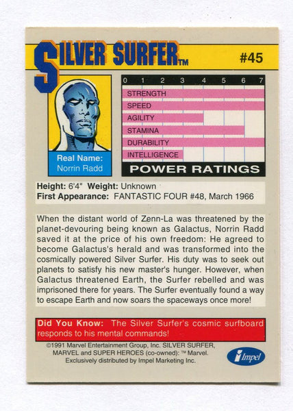 rare silver surfer card 1991 Marvel Universe Series 2 Impel Silver Surfer #45 Norrin Radd Card – redrum comics