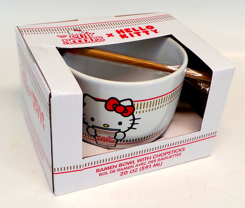 Hello Kitty X Nissin Cup Noodles Ceramic Ramen Bowl With Wooden Chopsticks NEW