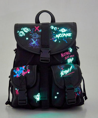 Arcane Graffiti Glow-In-The-Dark Slouch Mini Backpack New with Tags
