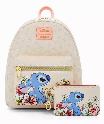 Loungefly Disney Stitch Tropical Flowers Mini Backpack & Cardholder Set NWT