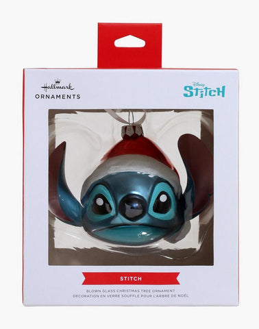 Disney Hallmark Stitch in Santa Hat Blown Glass Christmas Ornament New in Box