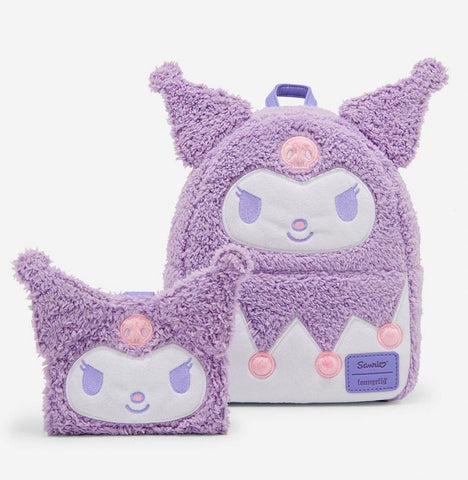 Loungefly Kuromi Pastel Fuzzy Mini Backpack and Wallet Set New w/Tags