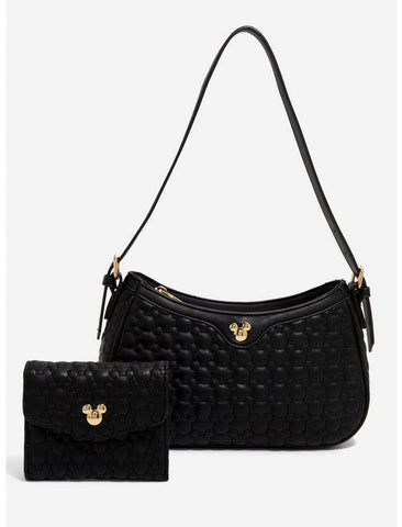 Disney Mickey Mouse Silhouettes Quilted Shoulder Bag Purse & Wallet Set NWT