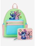 Loungefly Disney Stitch & Angel Love Pastel Mini Backpack Wallet Set NWT