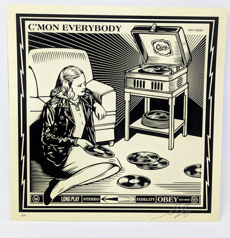 Obey Records SHEPARD FAIREY 12" x 12" A/P C'mon Everybody Signed Art Print