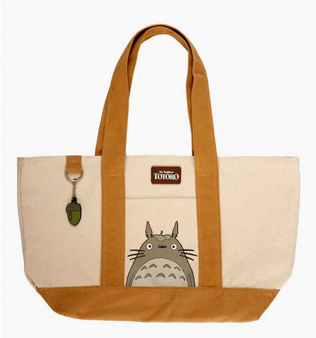 Studio Ghibli My Neighbor Totoro Canvas Tote Bag with Acorn Charm 18x11x6 NWT