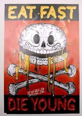 FAST FOOD NATION Movie Eat Fast Die Young HTF Promo Poster Skull and Bones - redrum comics