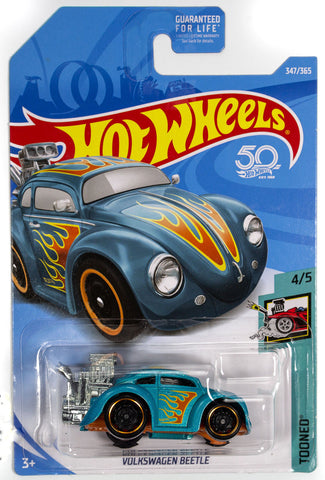 Hot Wheels VOLKSWAGEN BEETLE Blue with Flames Tooned 4/5 #347