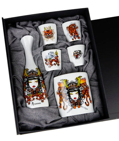 Tokidoki Tiger Warrior Fine Bone China Ceramic Samurai Girl Sake Set NEW