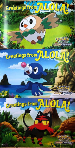 Pokemon Sun Moon SDCC 2018 11"x17" Promo Poster x3 Litten Popplio Rowlet ALOHA