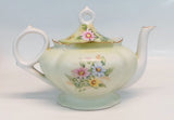 Lefton Green Heritage Vintage Hand Painted Daises Floral Musical Teapot