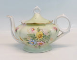 Lefton Green Heritage Vintage Hand Painted Daises Floral Musical Teapot
