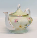 Lefton Green Heritage Vintage Hand Painted Daises Floral Musical Teapot