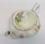 Lefton Green Heritage Vintage Hand Painted Daises Floral Musical Teapot