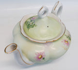 Lefton Green Heritage Vintage Hand Painted Daises Floral Musical Teapot